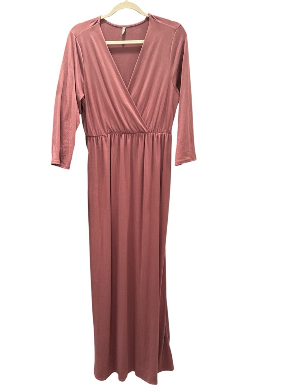 Maternity Maxi Dress V Neck Mauve Soft Stretchy 3/4 Sleeves Flowy Sz XL